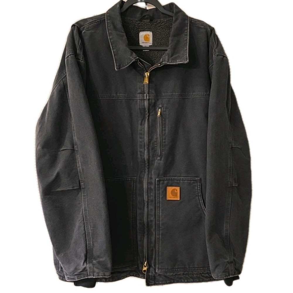 Carhartt Canvas Lined Work Jacket Coat Men's Size XL C61 Black Sherpa EXCELLENT‎